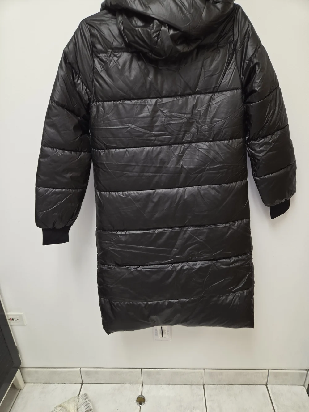 Moncler Black Shiny Puffer Jacket with Comic Care Label